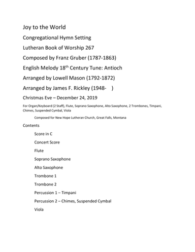 Joy to the World Congregational Hymn Setting (arr. Lowell Mason, James F. Rickley)