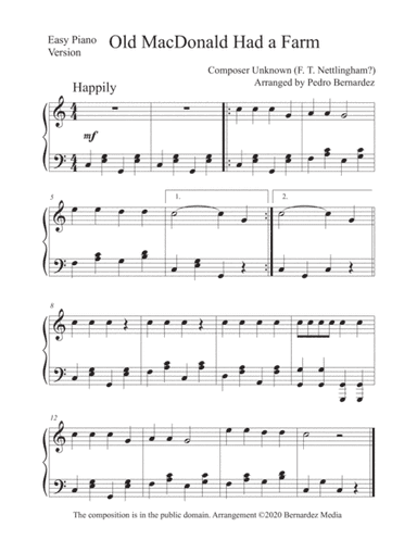 Old MacDonald Had a Farm - Easy Piano (arr. Bernardez Media)