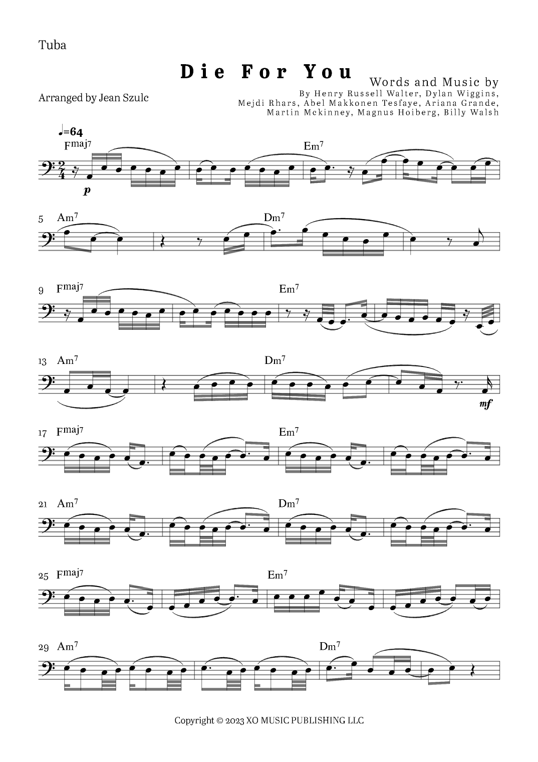 Die For You Remix (arr. Jean Szulc)