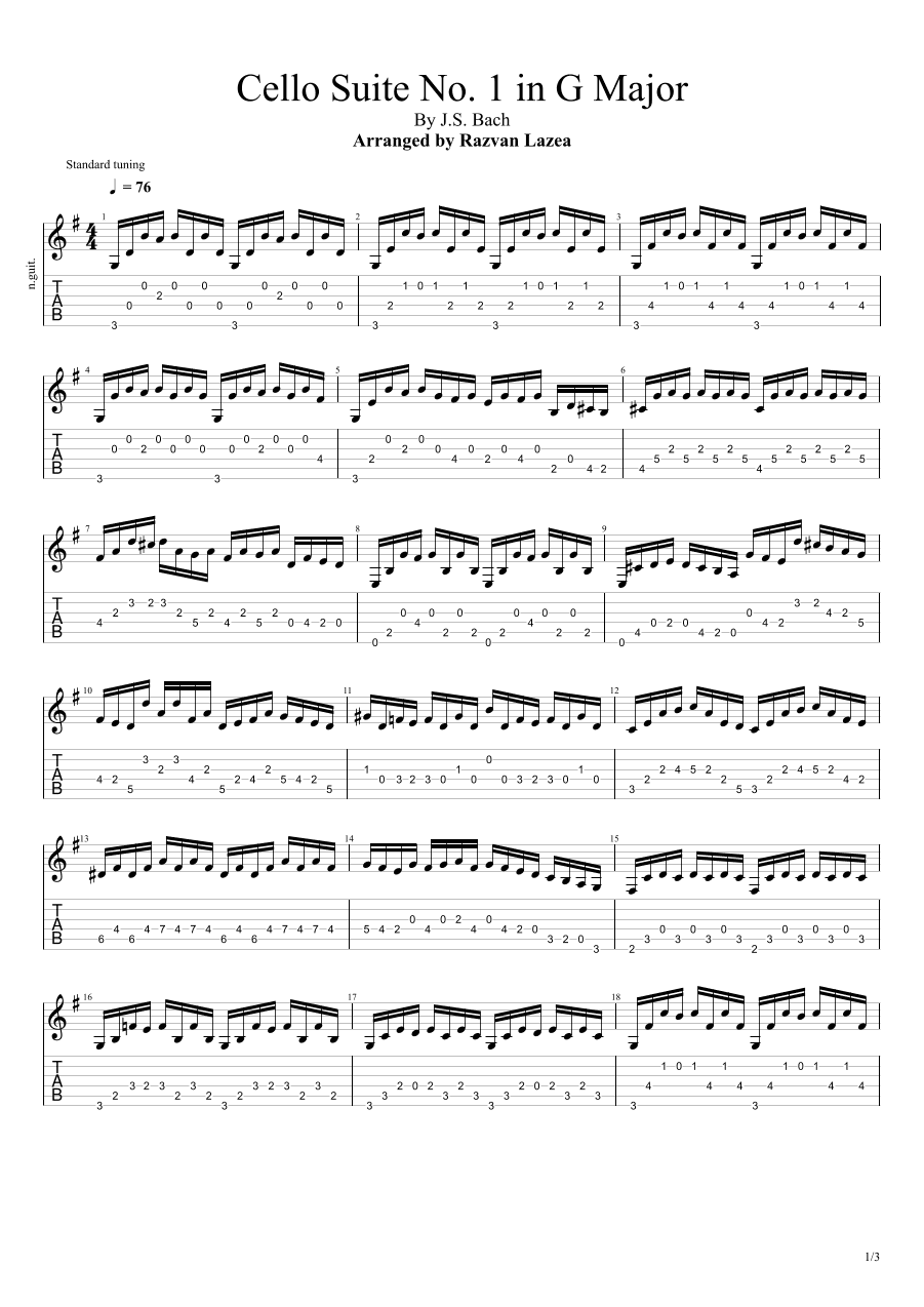 Bach - Cello Suite No. 1 in G Major - Fingerstyle guitar (arr. Razvan Lazea)