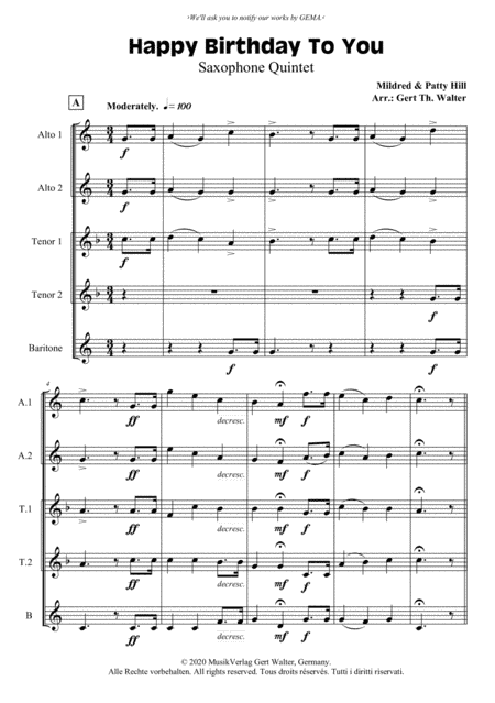 Happy Birthday To You (arr. Gert Th. Walter)