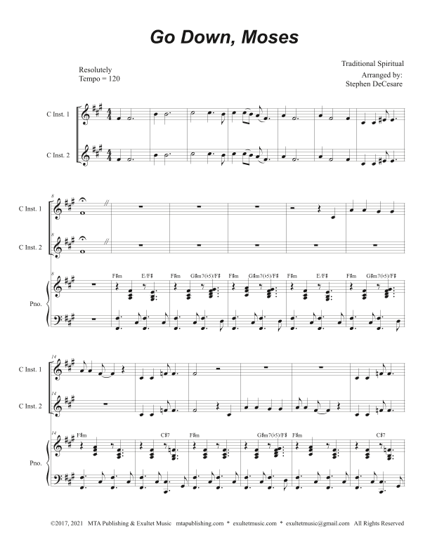 Go Down, Moses (Duet for C-Instruments) (arr. Stephen DeCesare)