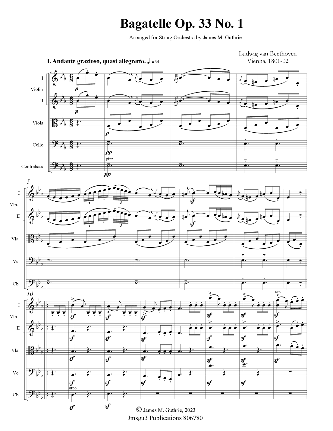 Beethoven: Bagatelle Op. 33 No. 1 for String Orchestra (arr. James M. Guthrie, ASCAP)
