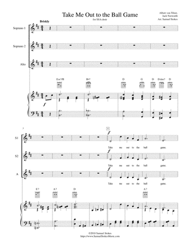 Take Me Out to the Ball Game - for SSA choir with piano (optional guitar) (arr. Samuel Stokes)