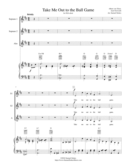 Take Me Out to the Ball Game - for SSA choir with piano (optional guitar) (arr. Samuel Stokes)