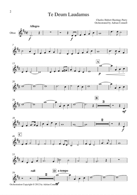 Parry - Te Deum Orchestrated by Adrian Connell - Oboe (arr. Adrian Connell)