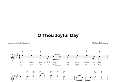 O Thou Joyful Day (Key of A Major) (arr. R. Salvario)