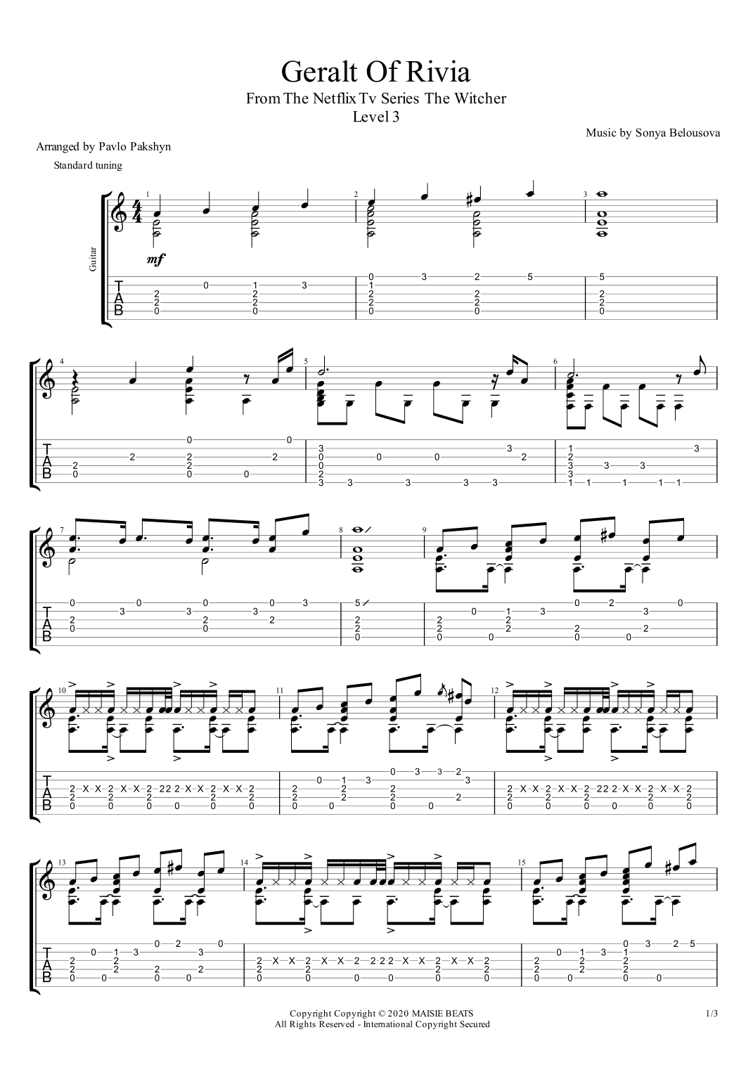 Geralt Of Rivia (arr. Pavlo Pakshyn)