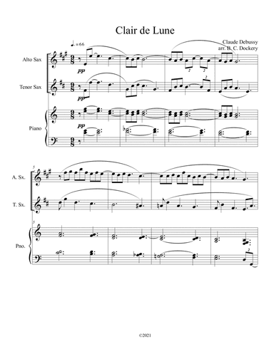 Clair de Lune (Alto and Tenor Sax Duet) with piano accompaniment (arr. B. C. Dockery)