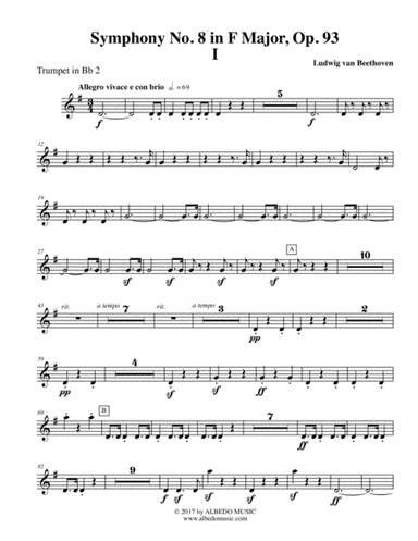 Beethoven Symphony No. 8, Movement I - Trumpet in Bb 2 (Transposed Part), Op. 93 (arr. Doug Clyde)
