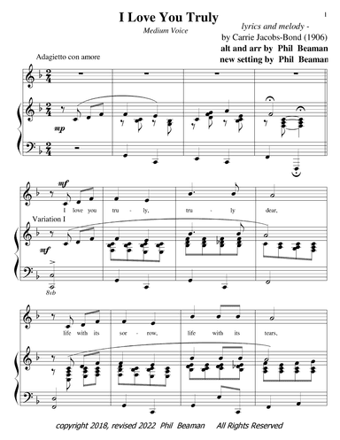 I Love You Truly - medium voice/piano (arr. Phil Beaman)