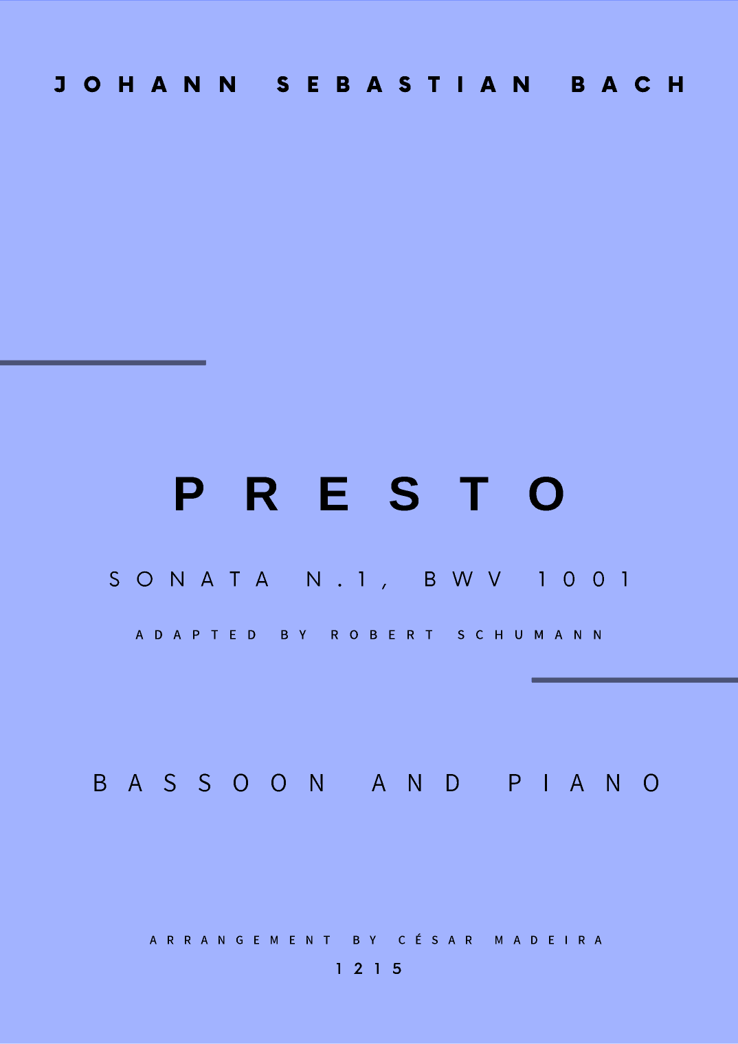 Presto from Sonata No.1, BWV 1001 - Bassoon and Piano (Full Score and Parts) (arr. César Madeira)
