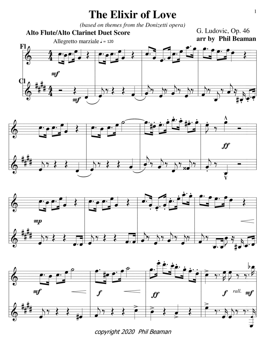 The Elixir of Love-alto flute-alto clarinet duet (arr. Phil Beaman)