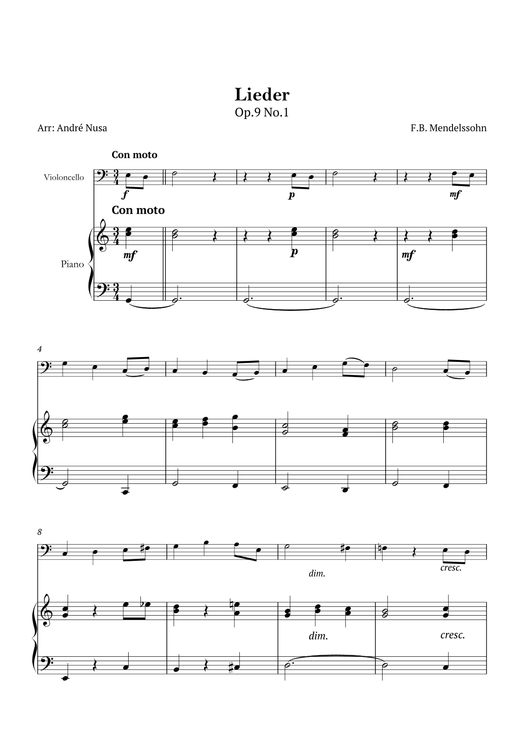 Lieder Op.9 No.1 (arr. André Nusa)