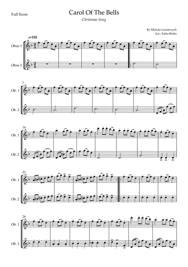Carol Of The Bells (Christmas Song) for Oboe Duo (D Minor) (arr. Fabio Britto)