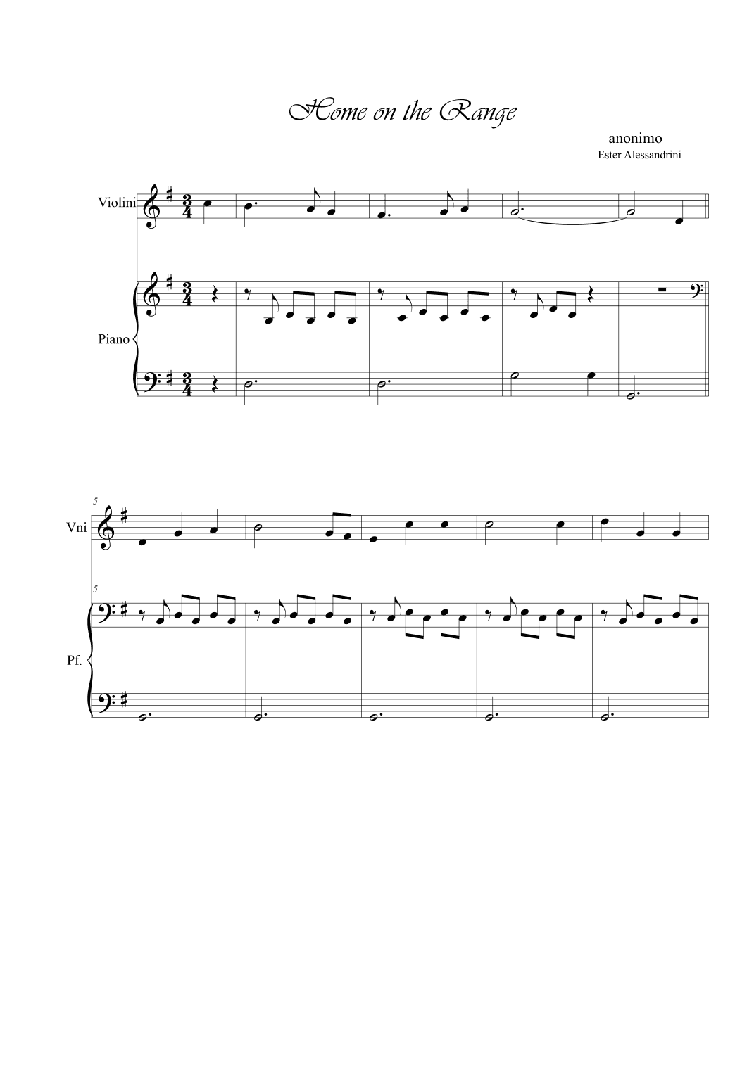 Home on the range. Violin and piano (arr. Ester Alessandrini)