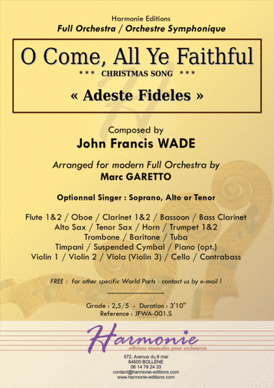 O COME ALL YE FAITHFUL - Adeste Fideles - Christmas Carol (J.F. Wade) (arr. Marc GARETTO)