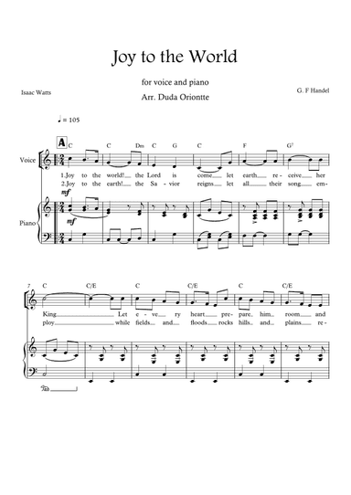 Joy to the World (C major - one voice - with chords) (arr. Duda Oriontte)