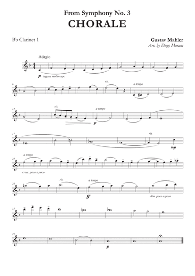 Chorale from Symphony No. 3 for Clarinet Quartet (arr. Diego Marani)