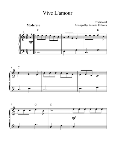Vive L'amour (for easy piano with chords) (arr. Kaiserin Rebecca)
