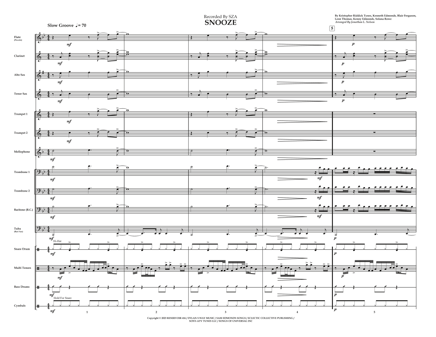 Snooze (arr. Jonathan L Nelson)