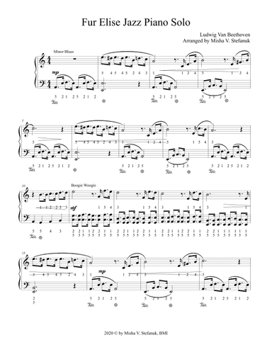 Fur Elise Jazz Piano Solo, Easy Piano Classics (arr. Misha Stefanuk)