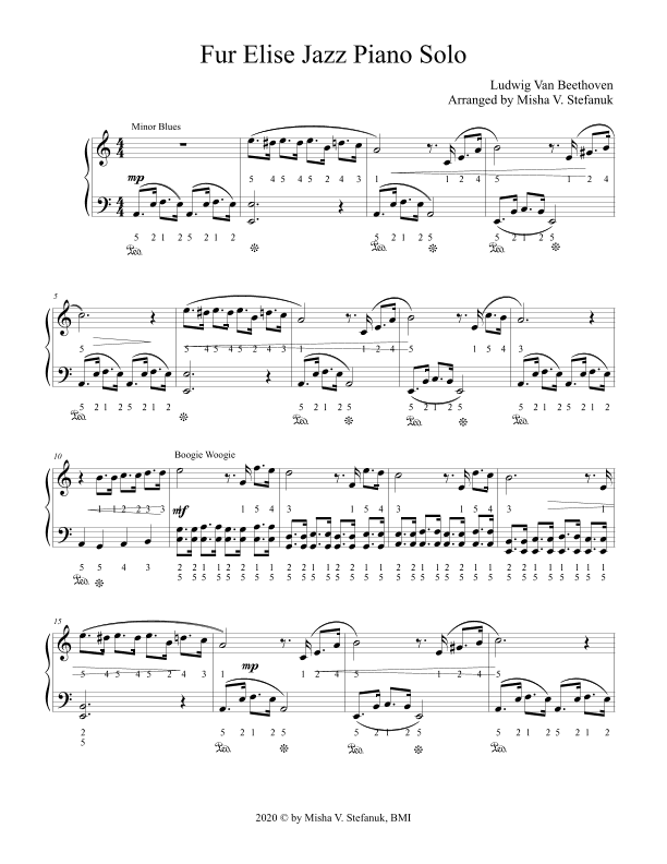 Fur Elise Jazz Piano Solo, Easy Piano Classics (arr. Misha Stefanuk)