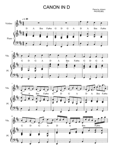 Pachelbel - Canon in D (violin and piano sheet) (arr. Music-holley)