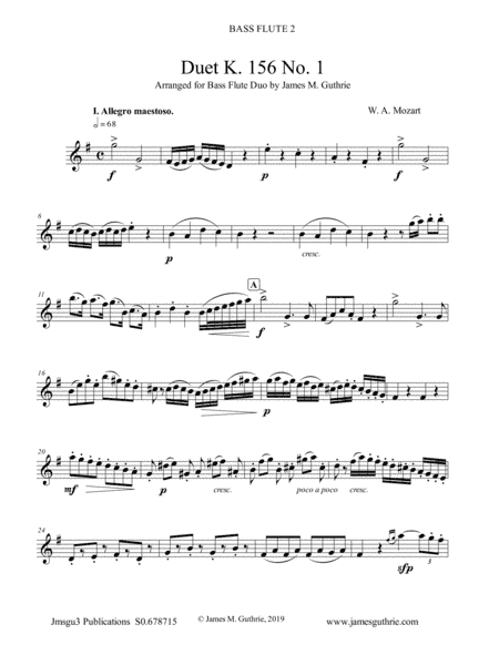 Mozart: 3 Duets K. 156 Complete for Bass Flute Duo (arr. James M. Guthrie, ASCAP)
