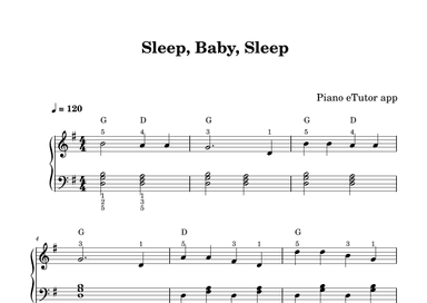 Sleep, Baby, Sleep (folk song) - piano (arr. Piano eTutor app)
