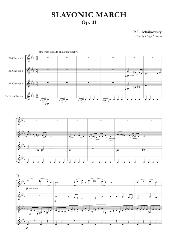 Slavonic March for Clarinet Quartet (arr. Diego Marani)