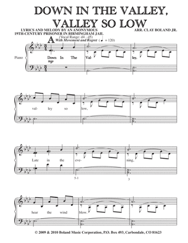 DOWN IN THE VALLEY (arr. Clay Boland Jr.)