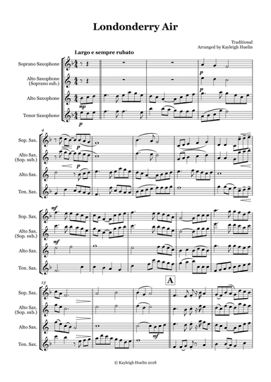 Londonderry Air (Danny Boy) - Saxophone trio (SAT/AAT) (arr. Kayleigh Huelin)