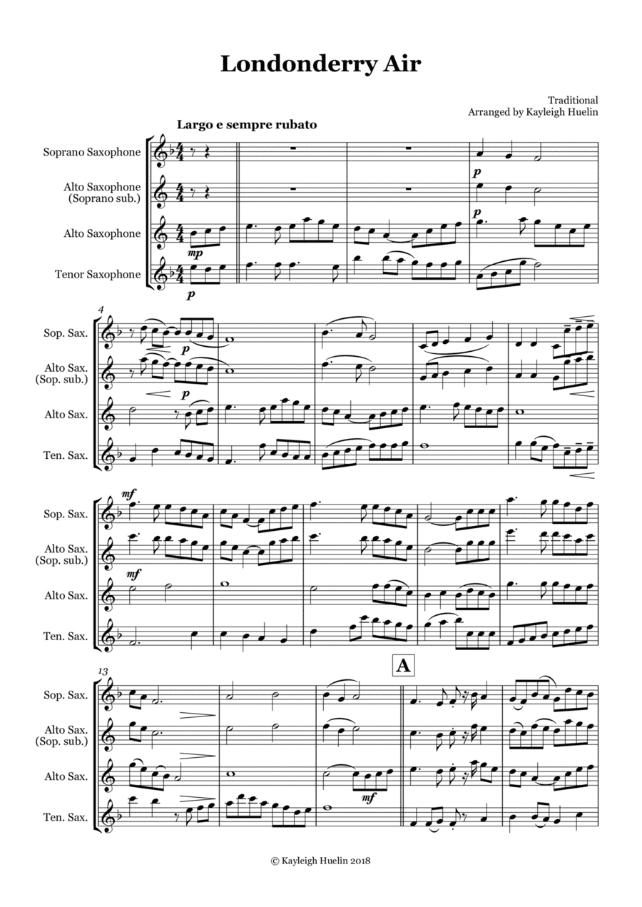 Londonderry Air (Danny Boy) - Saxophone trio (SAT/AAT) (arr. Kayleigh Huelin)