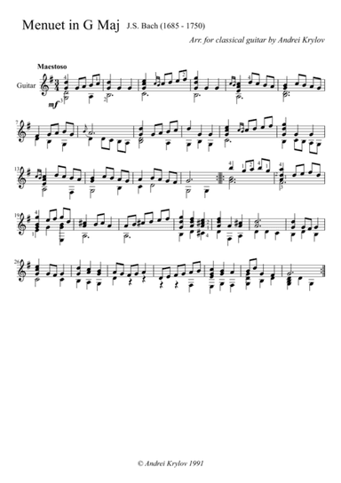 Minuet in G major piece from 1725 Notebook for Anna Magdalena Bach. attributed to Johann Sebastian B (arr. Andrei Krylov)