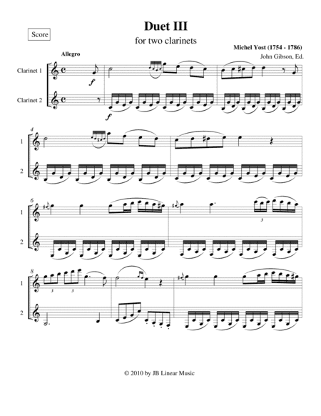 Duos for Two Clarinets - Michel Yost Opus 5 #3 (arr. John Gibson)