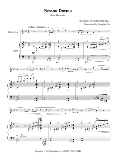 Puccini: Nessun Dorma for Clarinet and Piano (arr. Seunghee Lee)