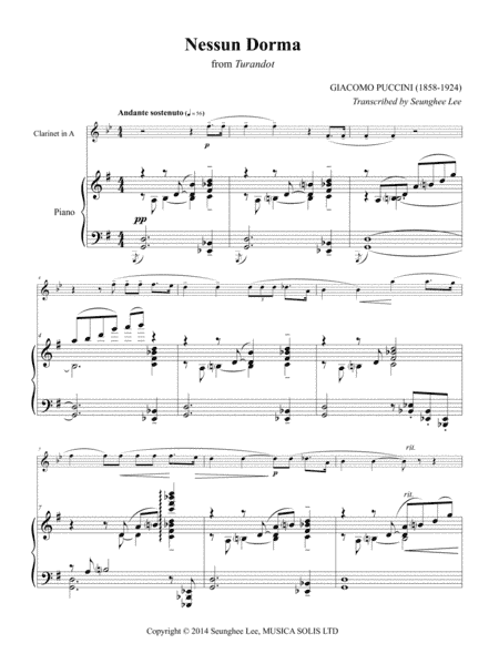 Puccini: Nessun Dorma for Clarinet and Piano (arr. Seunghee Lee)
