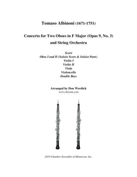 Concerto for Two Oboes in F Major, Op. 9 No. 3 and String Orchestra (arr. Don Werdick (1946 - ))