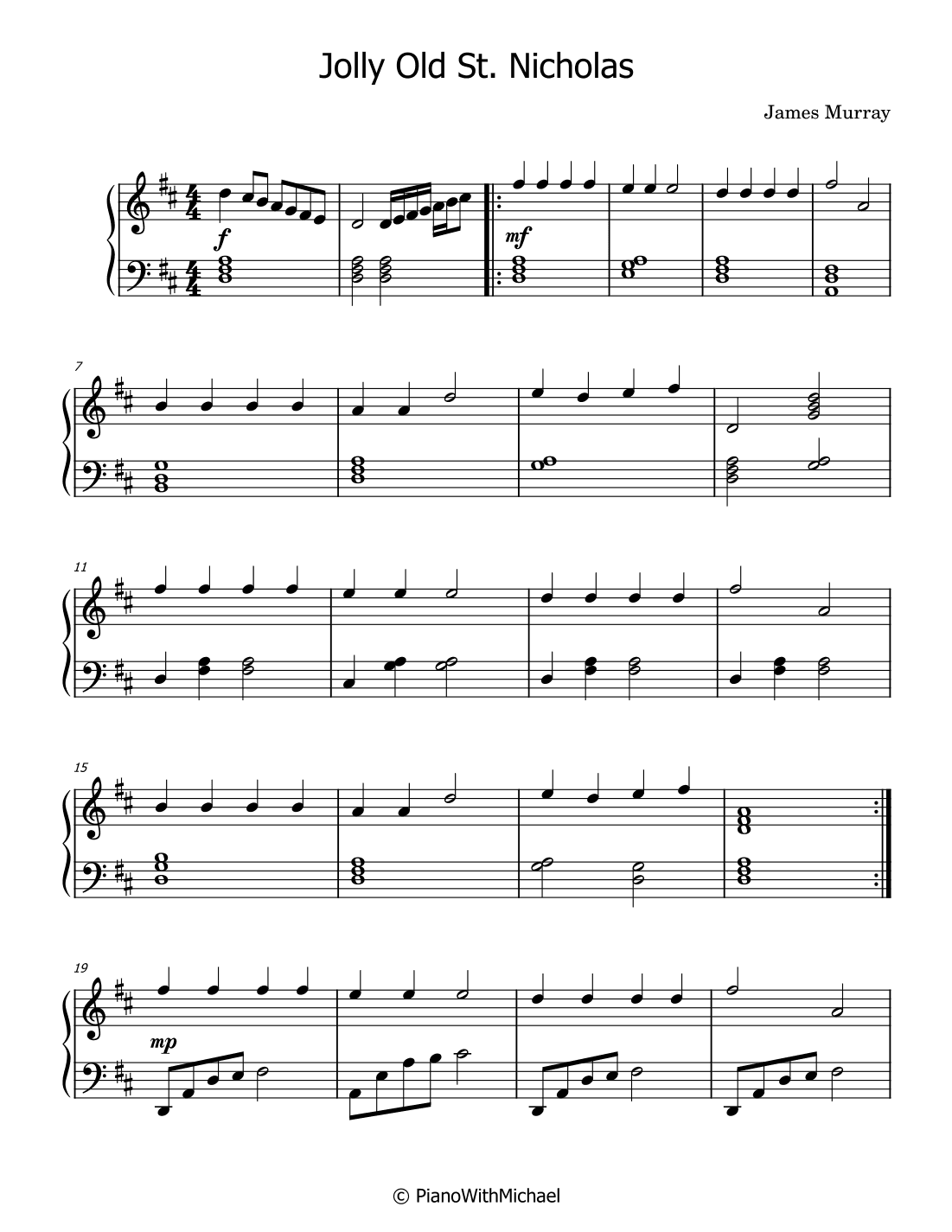 Jolly Old Saint Nicholas (arr. PianoWithMichael.com)