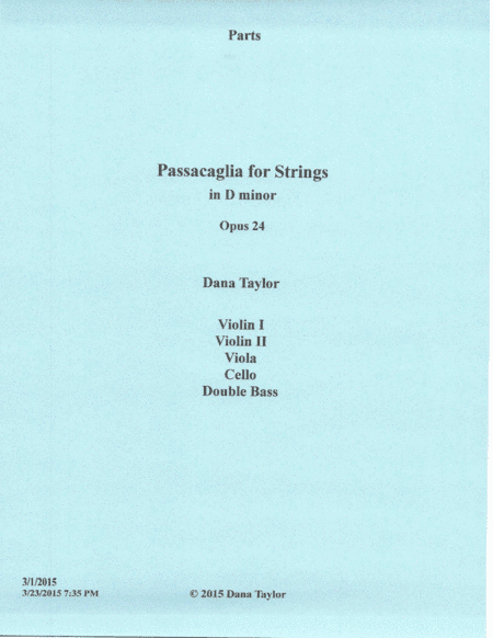 Passacaglia for Strings, Opus 24 - Parts
