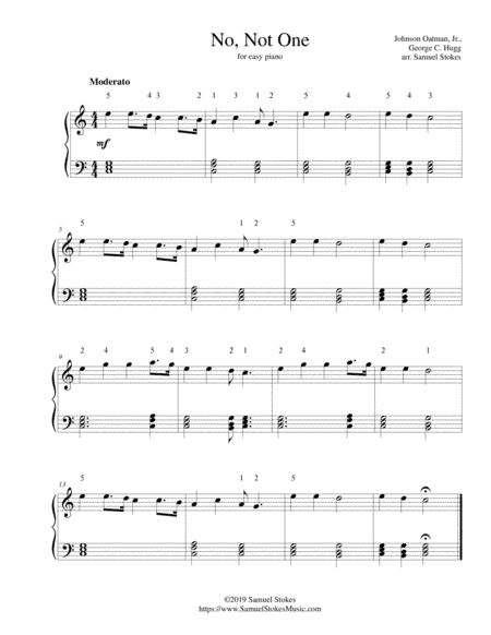 No, Not One - for easy piano (arr. Samuel Stokes)