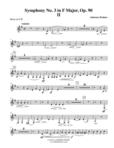 Brahms Symphony No. 3, Movement II - Horn in F 2 (Transposed Part), Op. 90 (arr. Doug Clyde)