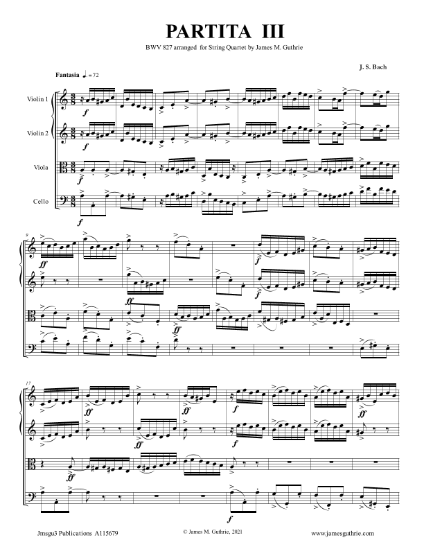 BACH: Partita No. 3 BWV 827 for String Quartet (arr. James M. Guthrie)