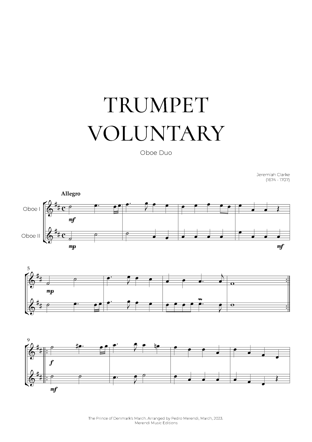 Trumpet Voluntary (Oboe Duo) - Jeremiah Clarke (arr. Pedro Merendi)