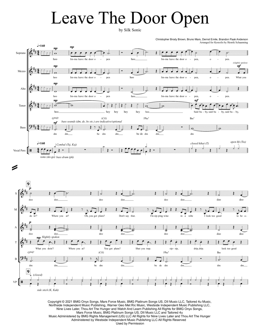 Leave The Door Open (arr. Henrik Schaanning)