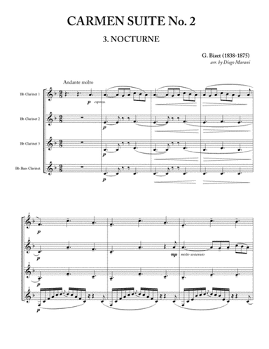 Nocturne from "Carmen Suite No. 2" for Clarinet Quartet (arr. Diego Marani)