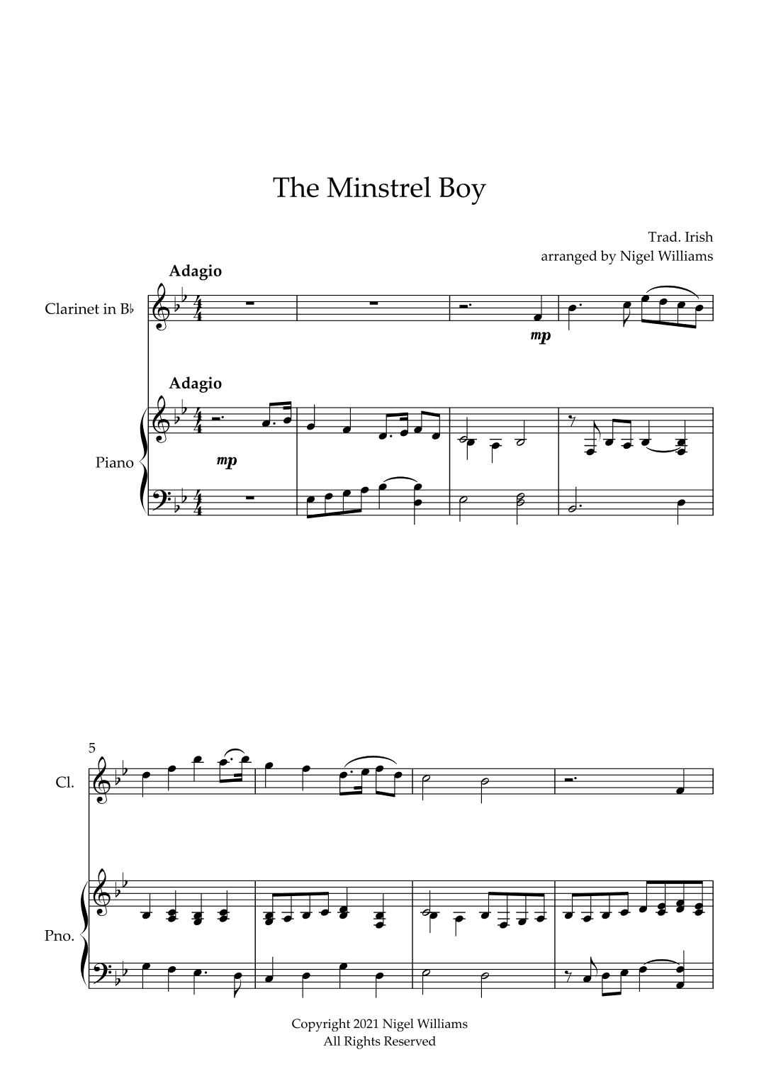 The Minstrel Boy, for Clarinet and Piano (arr. Nigel Williams)