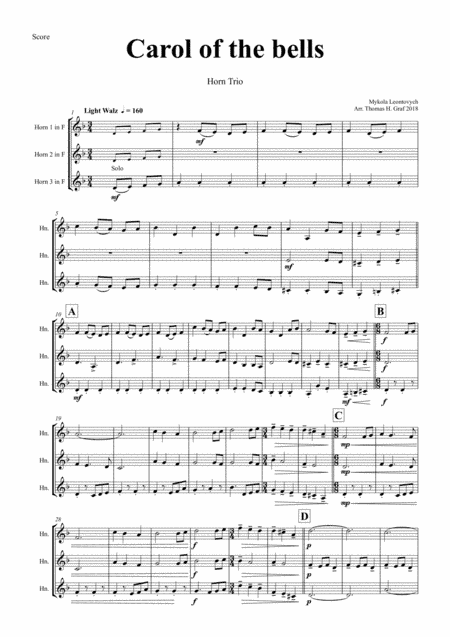 Carol of the Bells - Pentatonix style - Horn Trio (arr. Thomas H. Graf)