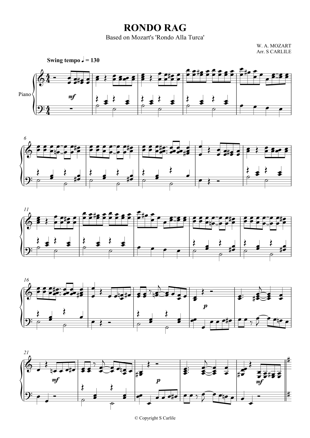 Rondo Rag (Based on Mozart's 'Rondo Alla Turca') (arr. SCMusic)